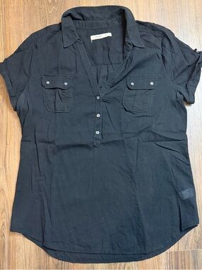 Old Navy Black Women's Short Sleeve Camp Utility Shirt - 3/4 Placket